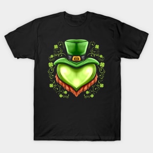 Green Heart With Hat, Beard Shamrocks On St Patricks Day T-Shirt